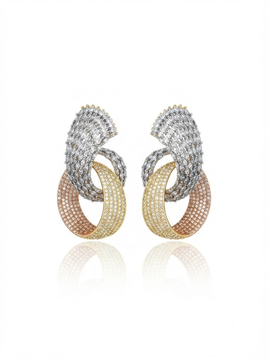 Earrings studded with colorful zircon stones