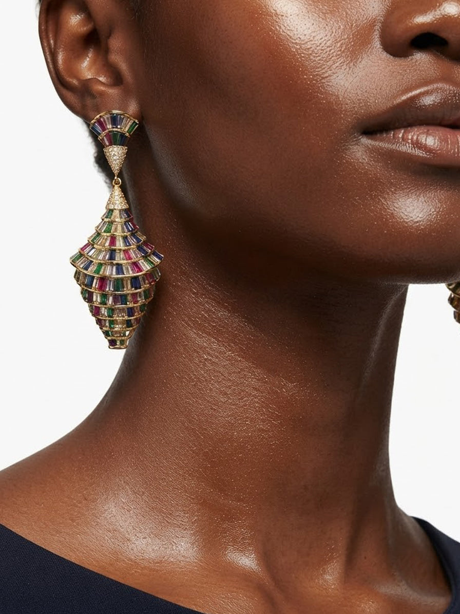 Earrings set with zircon stones