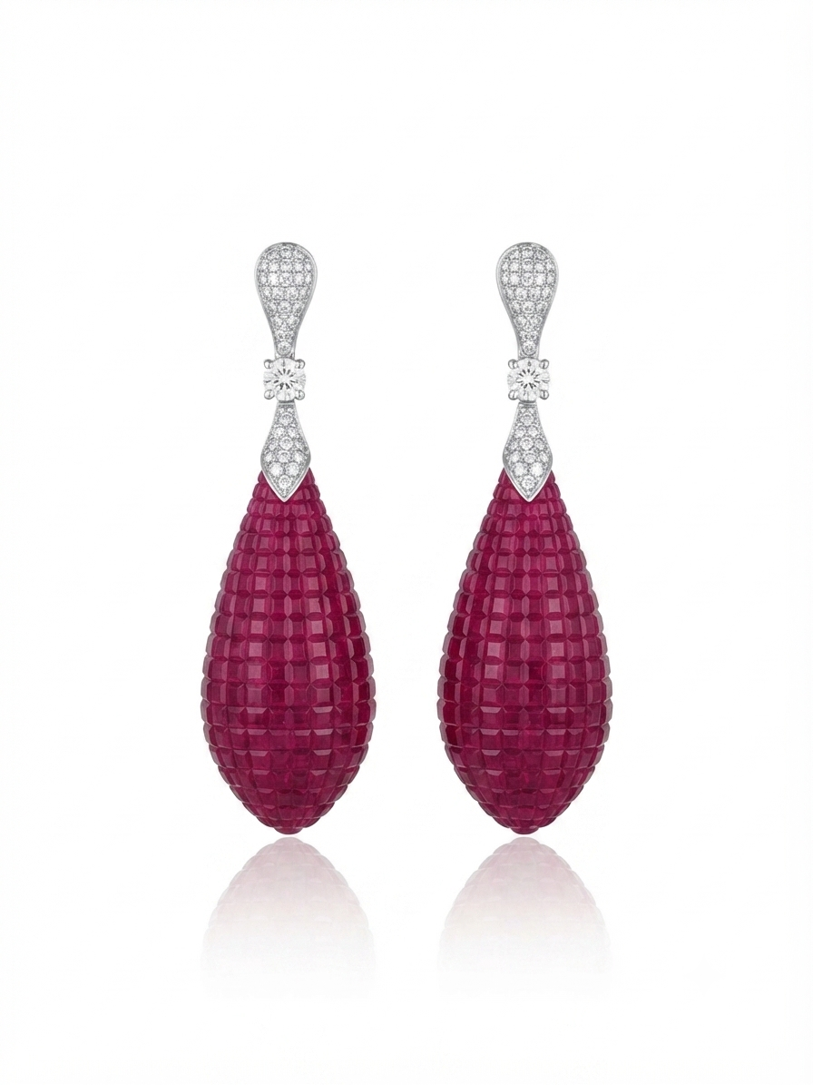 Earrings set with colorful zircon stones