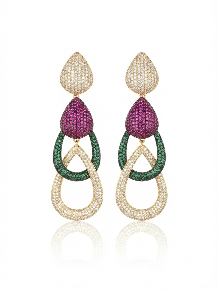 Earrings set with colorful zircon stones