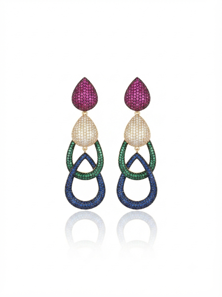 Earrings set with colorful zircon stones