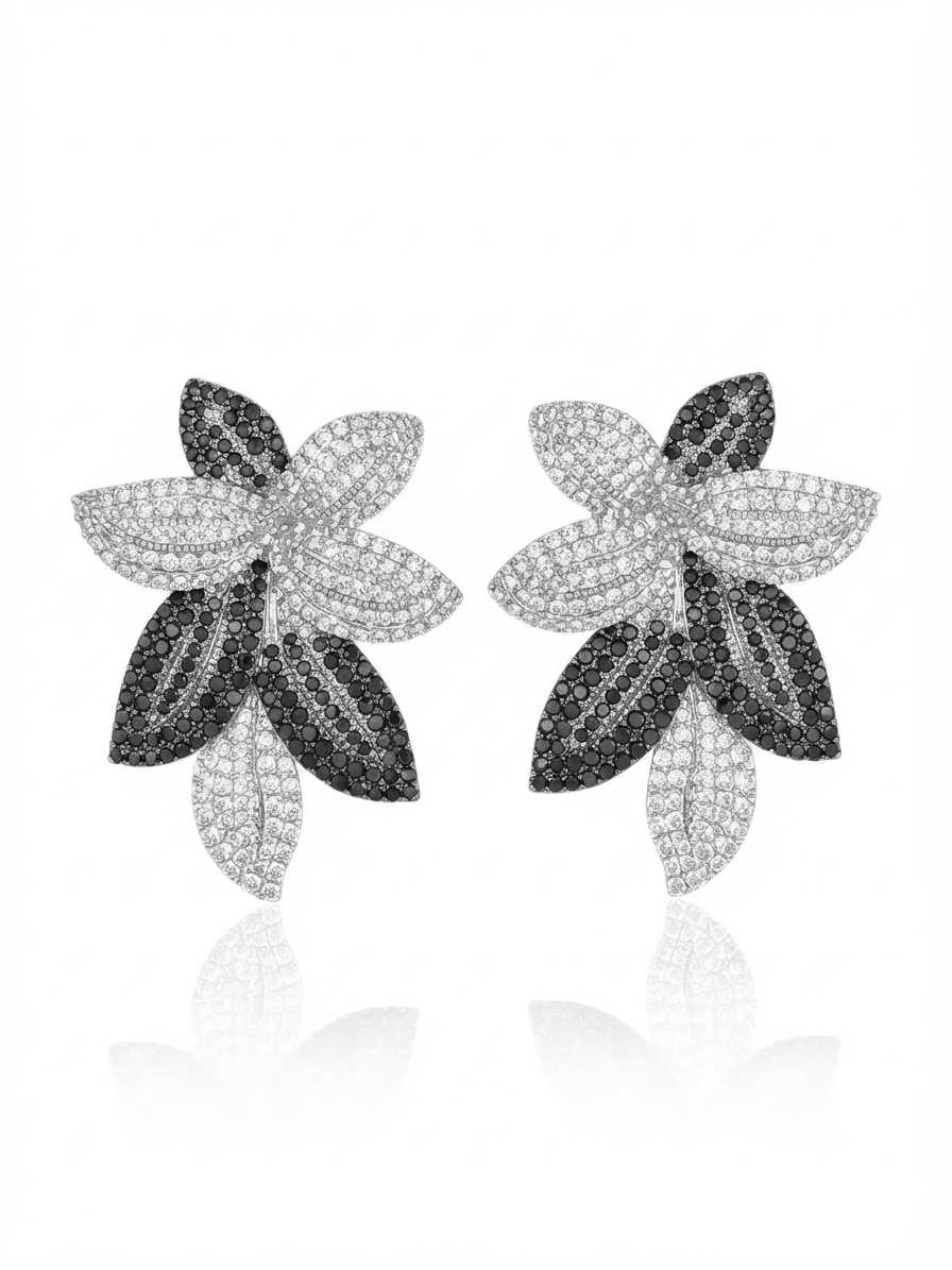 Rose-shaped earrings set with zircon stones