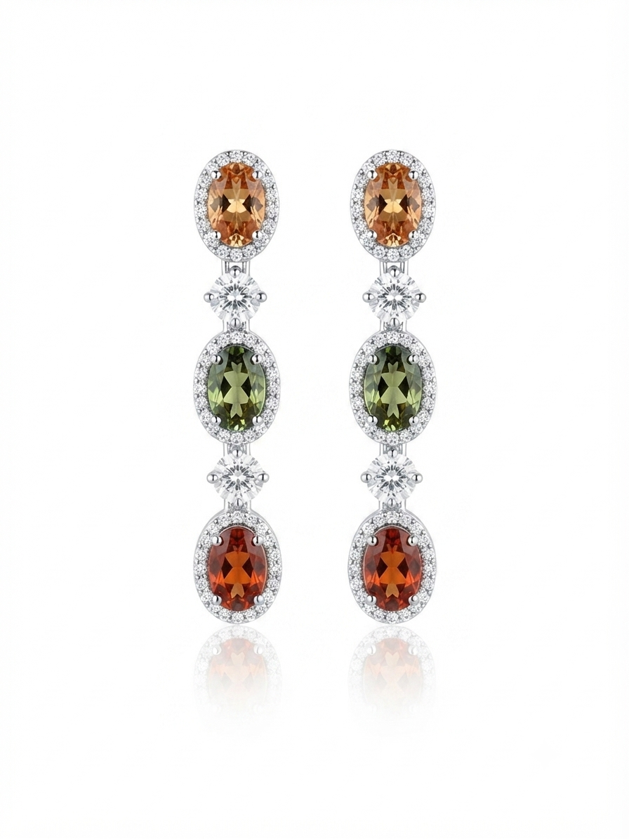 Earrings set with colorful zircon stones