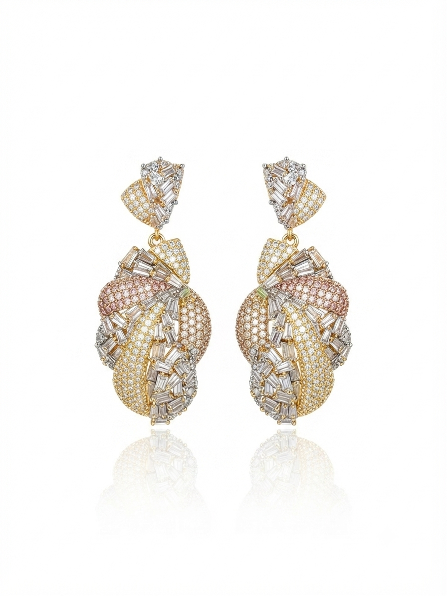 Earrings set with colorful zircon stones