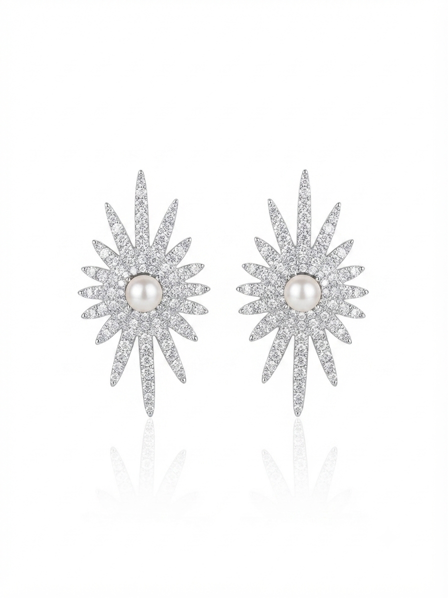 Earrings set with zircon stones and pearls