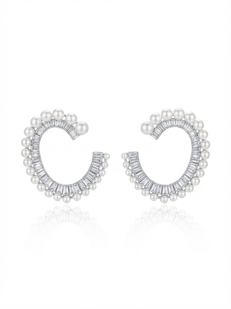 Earrings set with zircon stones and pearls
