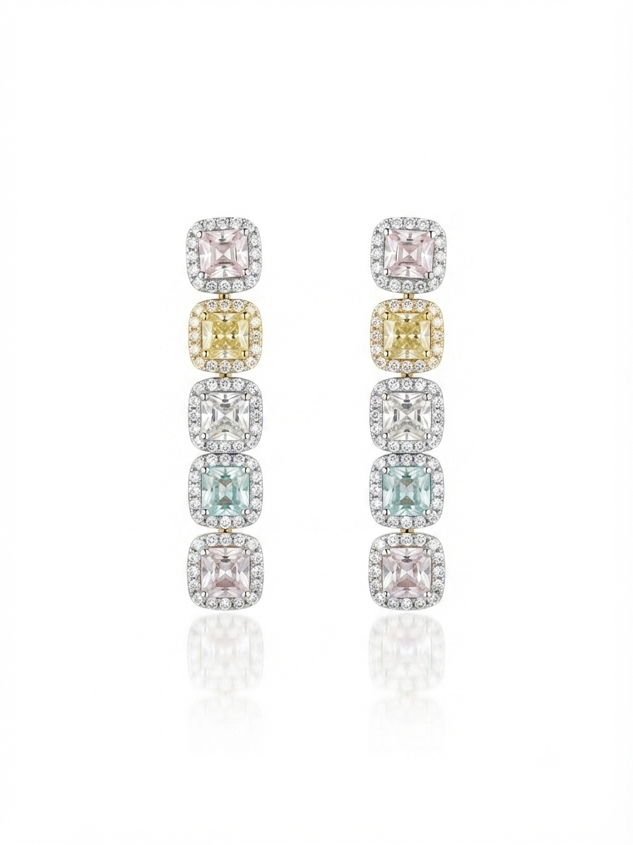 Earrings set with colorful zircon stones