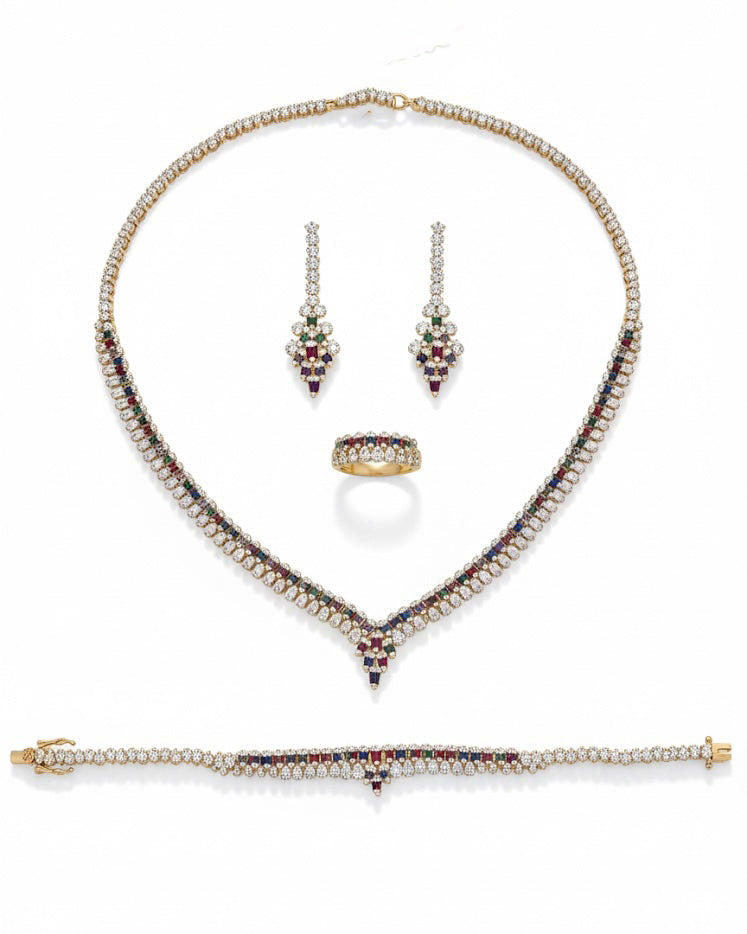 Set studded with colored zircon stones
