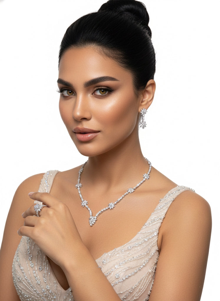 Set with silver zircon stones