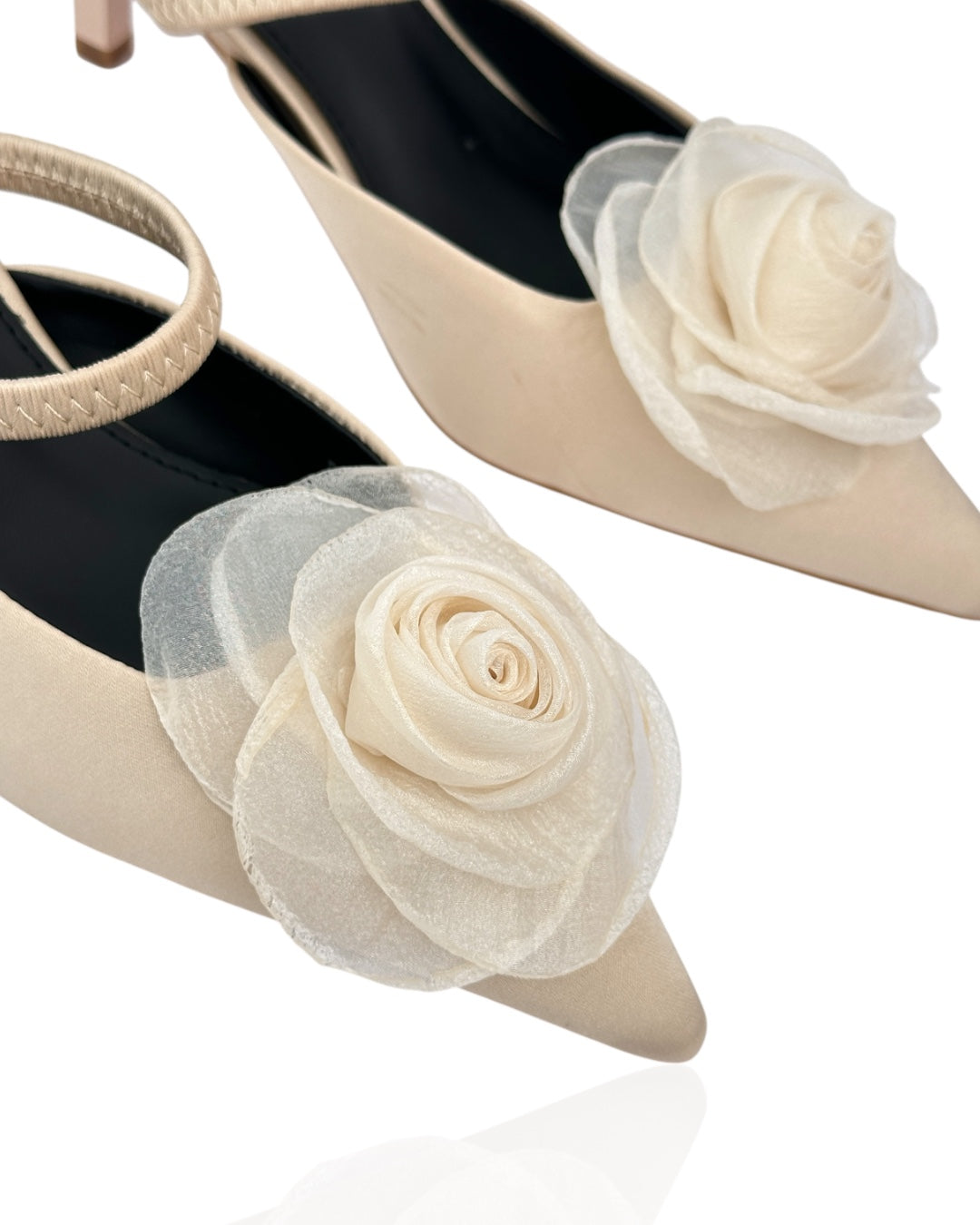 Satin Heels with a Rose on the Front