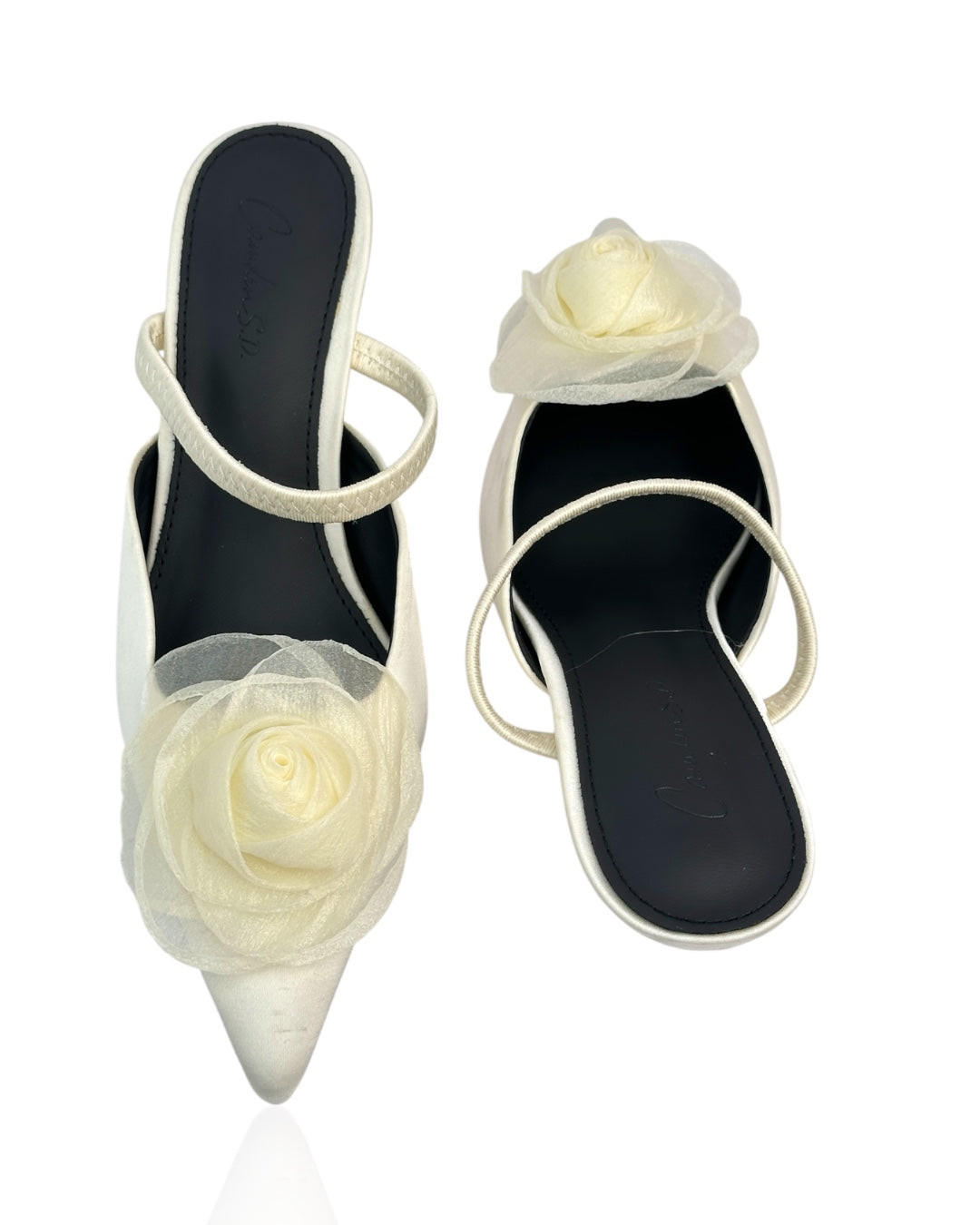 Satin Heels with a Rose on the Front