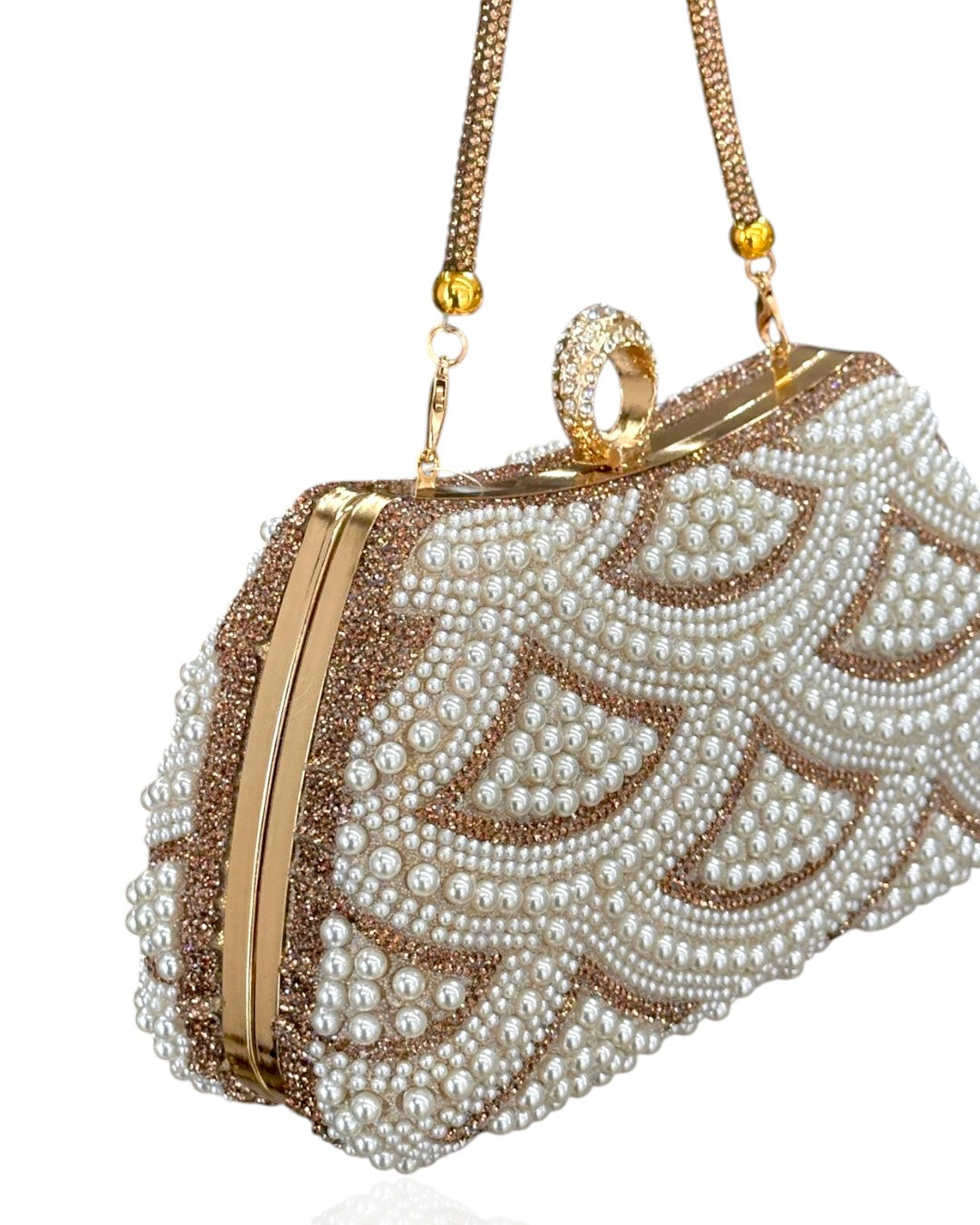Wallet with pearls and crystals