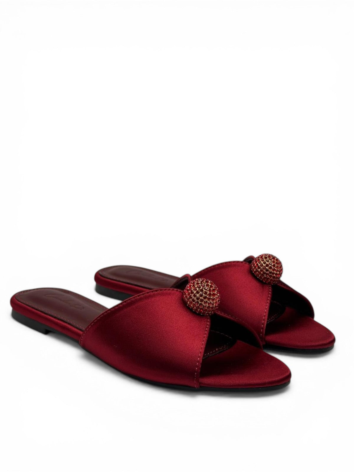 Leather slippers with crystal ball