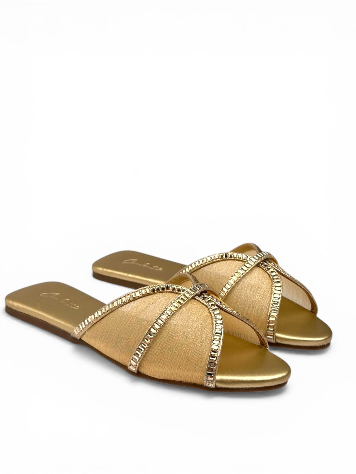 Lace slippers with crystal stones