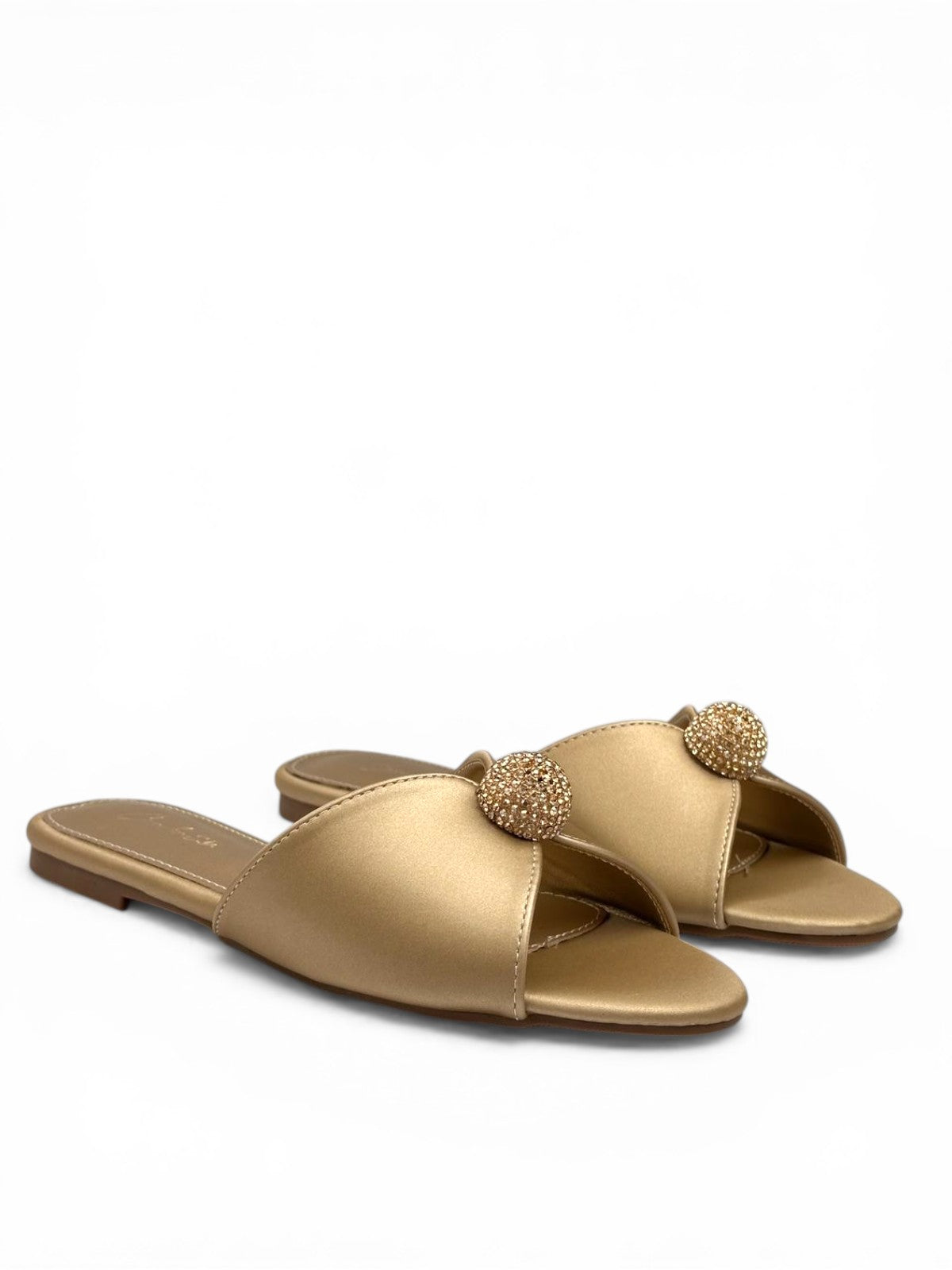 Leather slippers with crystal ball