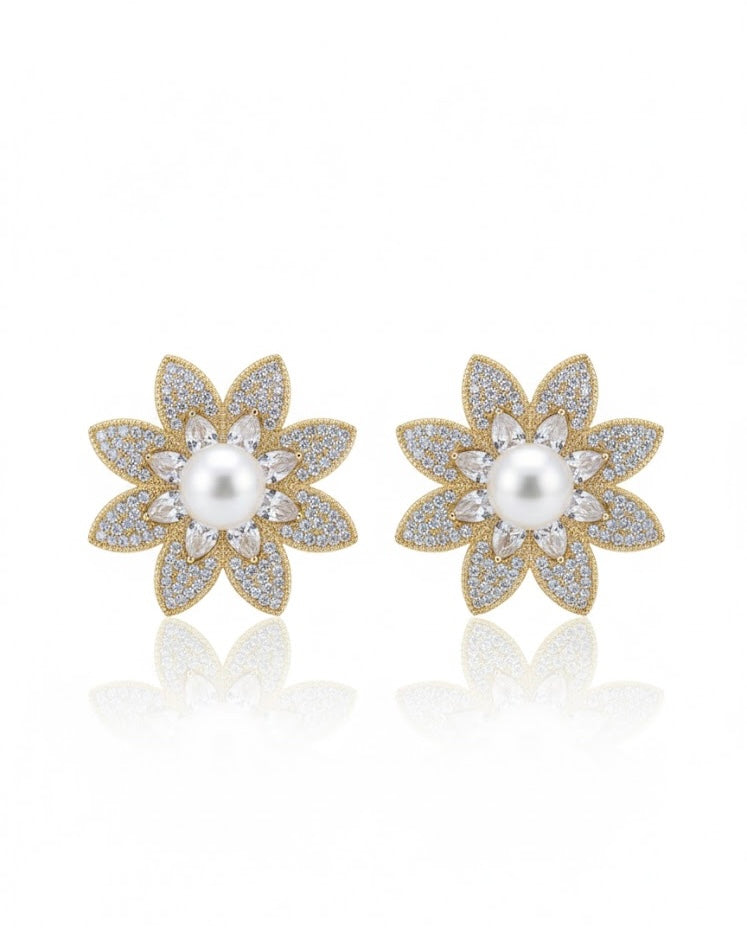 أقراط مرصعة بالزركون واللؤلؤ