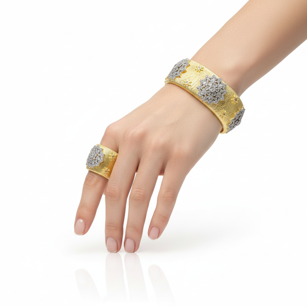 طقم سوار وخاتم من الذهب والفضة المختلطة