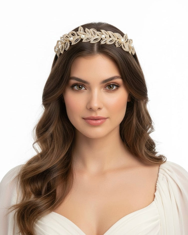 غطاء رأس مرصع بأحجار الزركون واللؤلؤ