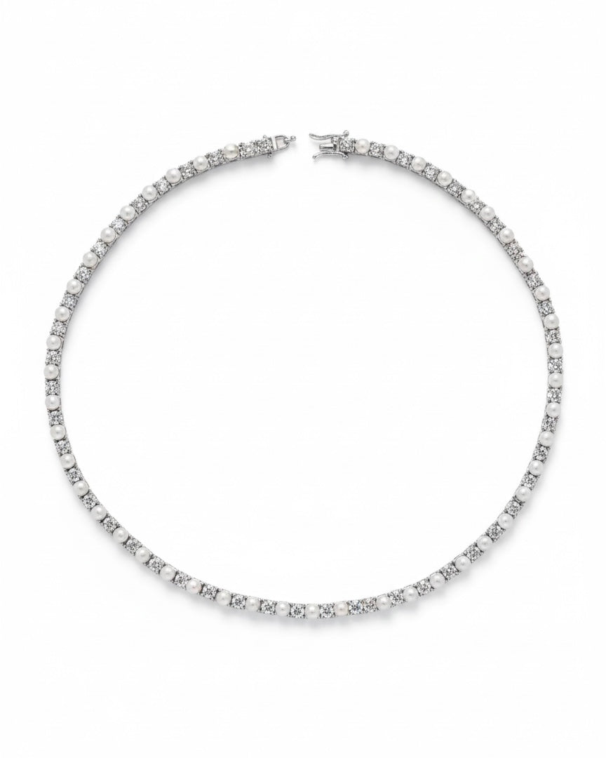 سوار تنس مرصع بأحجار الزركون واللؤلؤ