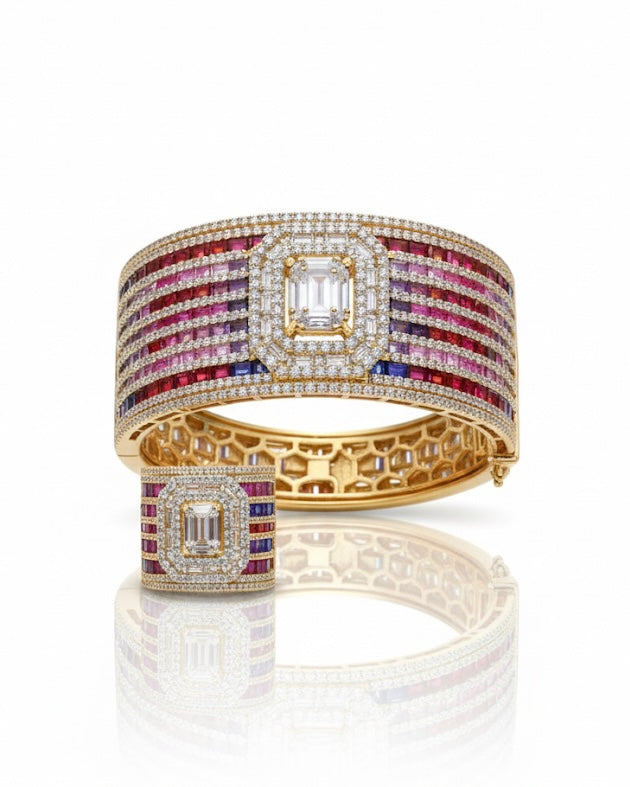 طقم سوار وخاتم من الزركون المختلط