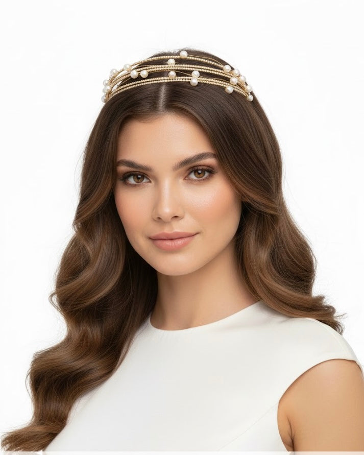 غطاء رأس مرصع بأحجار الزركون واللؤلؤ