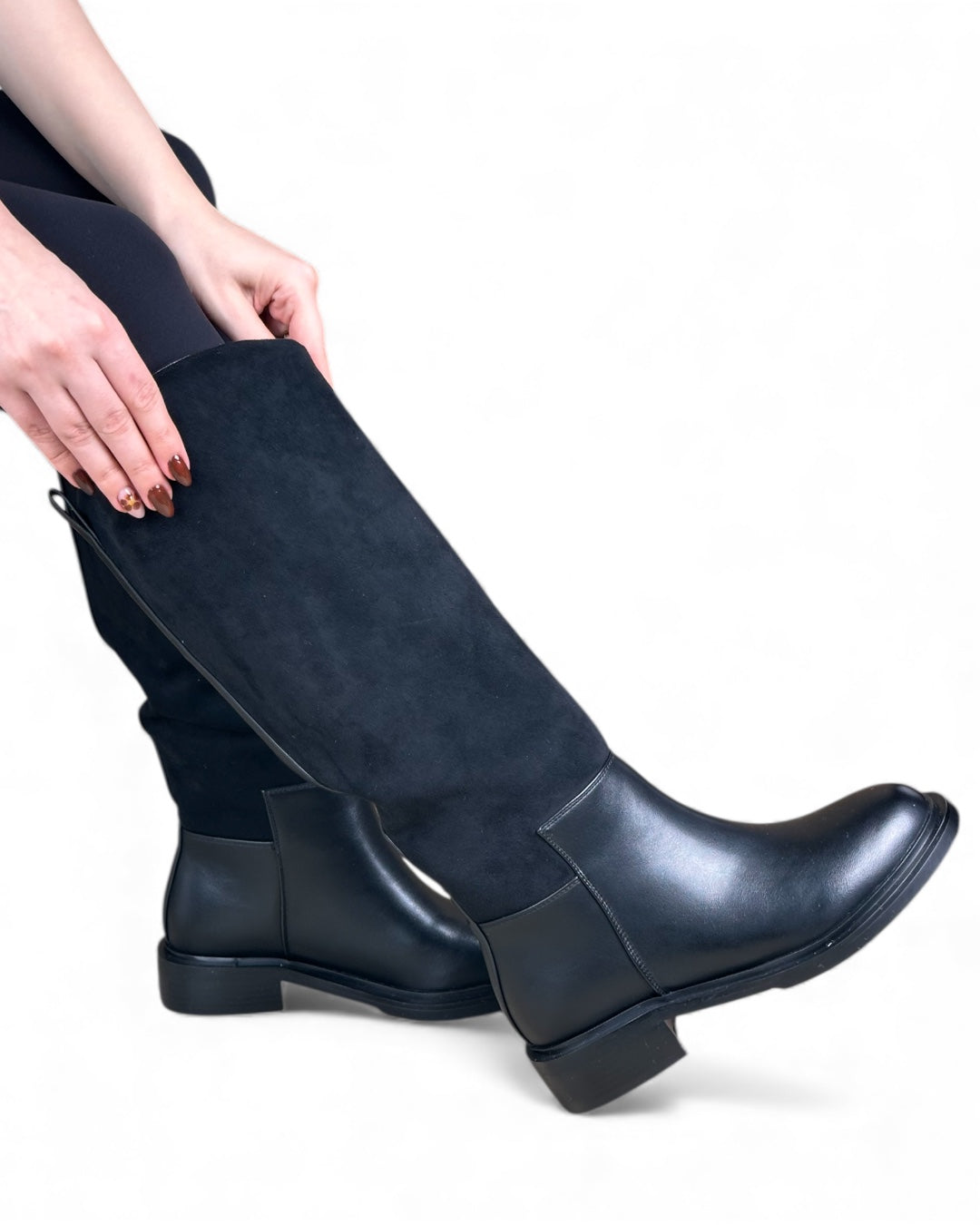 حذاء برقبة عالية - مزيج من الجلد والجلد المدبوغ