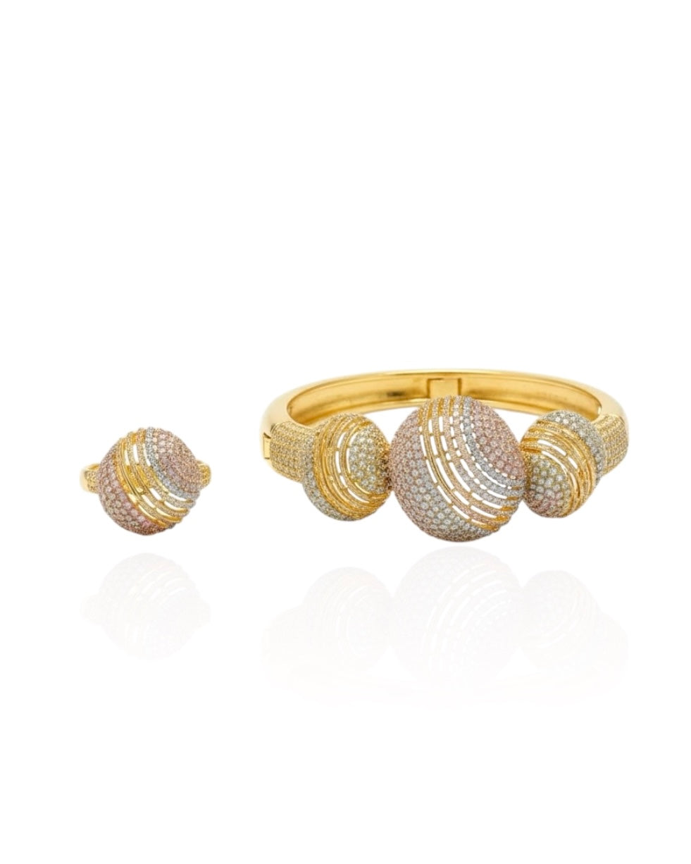 طقم وردة من الذهب والفضة والذهب الوردي المختلط