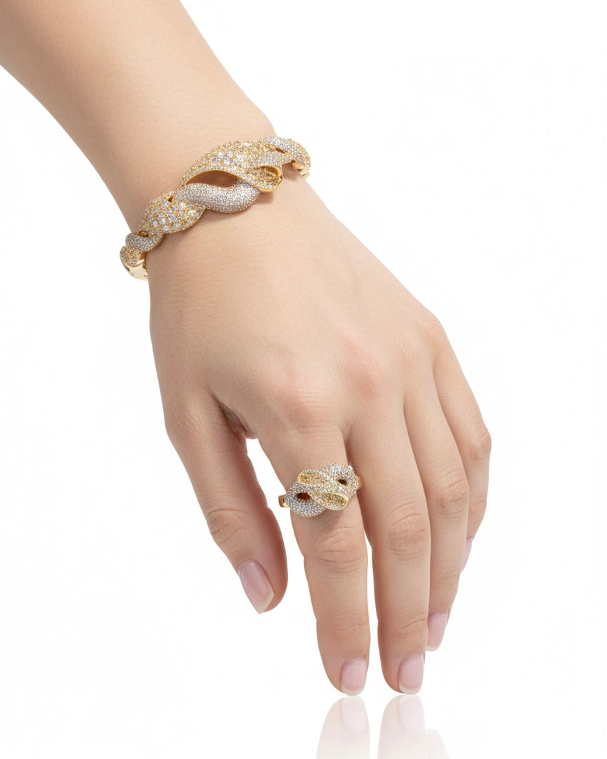 طقم زركون من الذهب والفضة