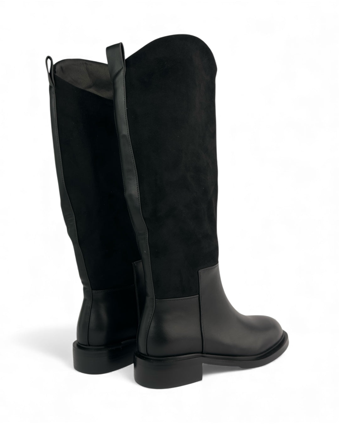 حذاء برقبة عالية - مزيج من الجلد والجلد المدبوغ