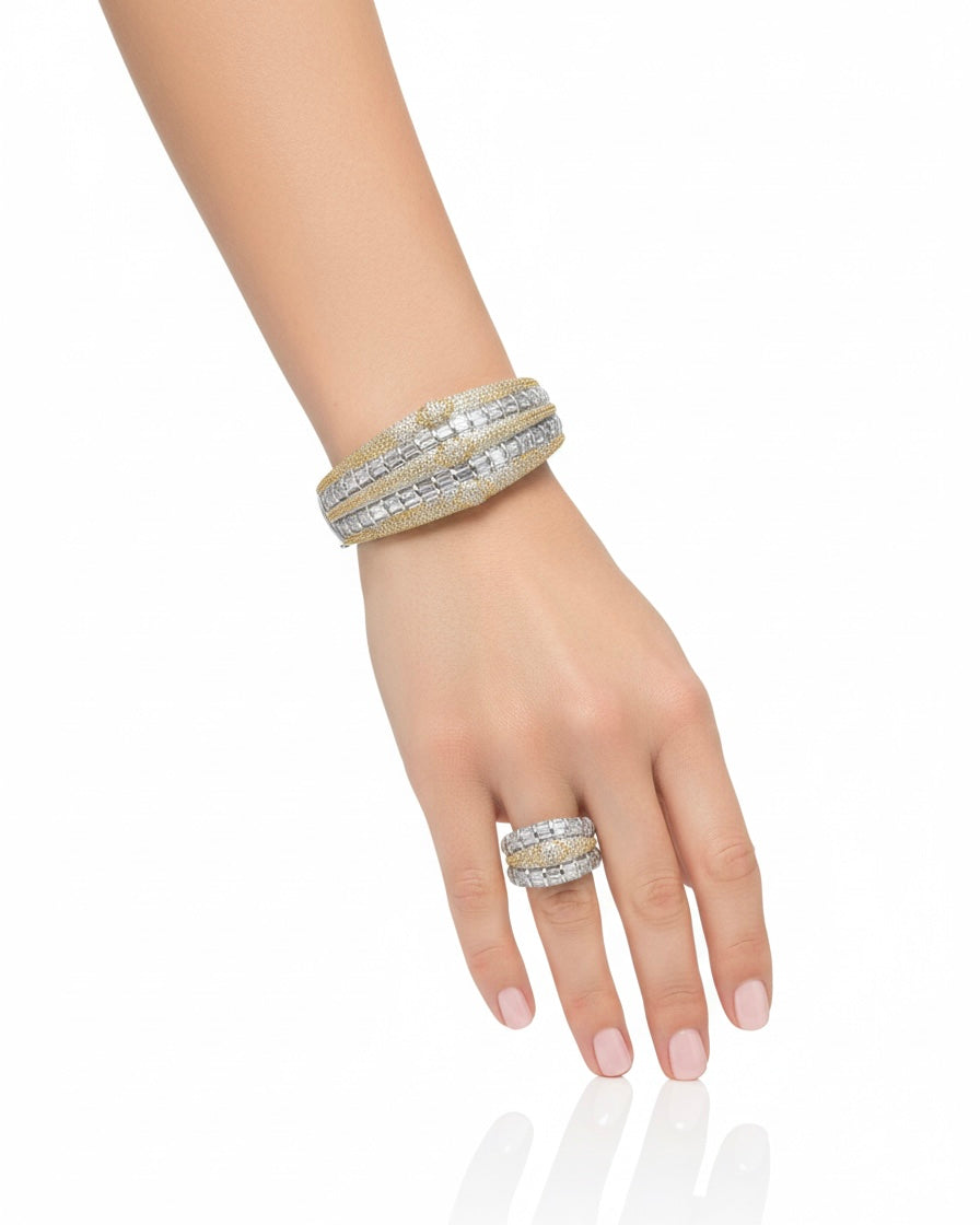 طقم زركون من الذهب والفضة