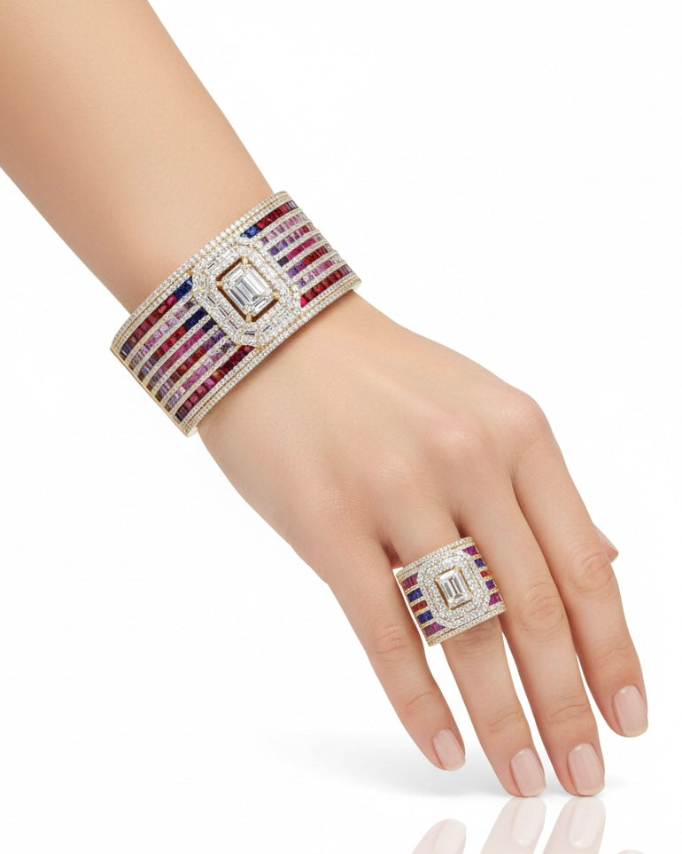 طقم سوار وخاتم من الزركون المختلط