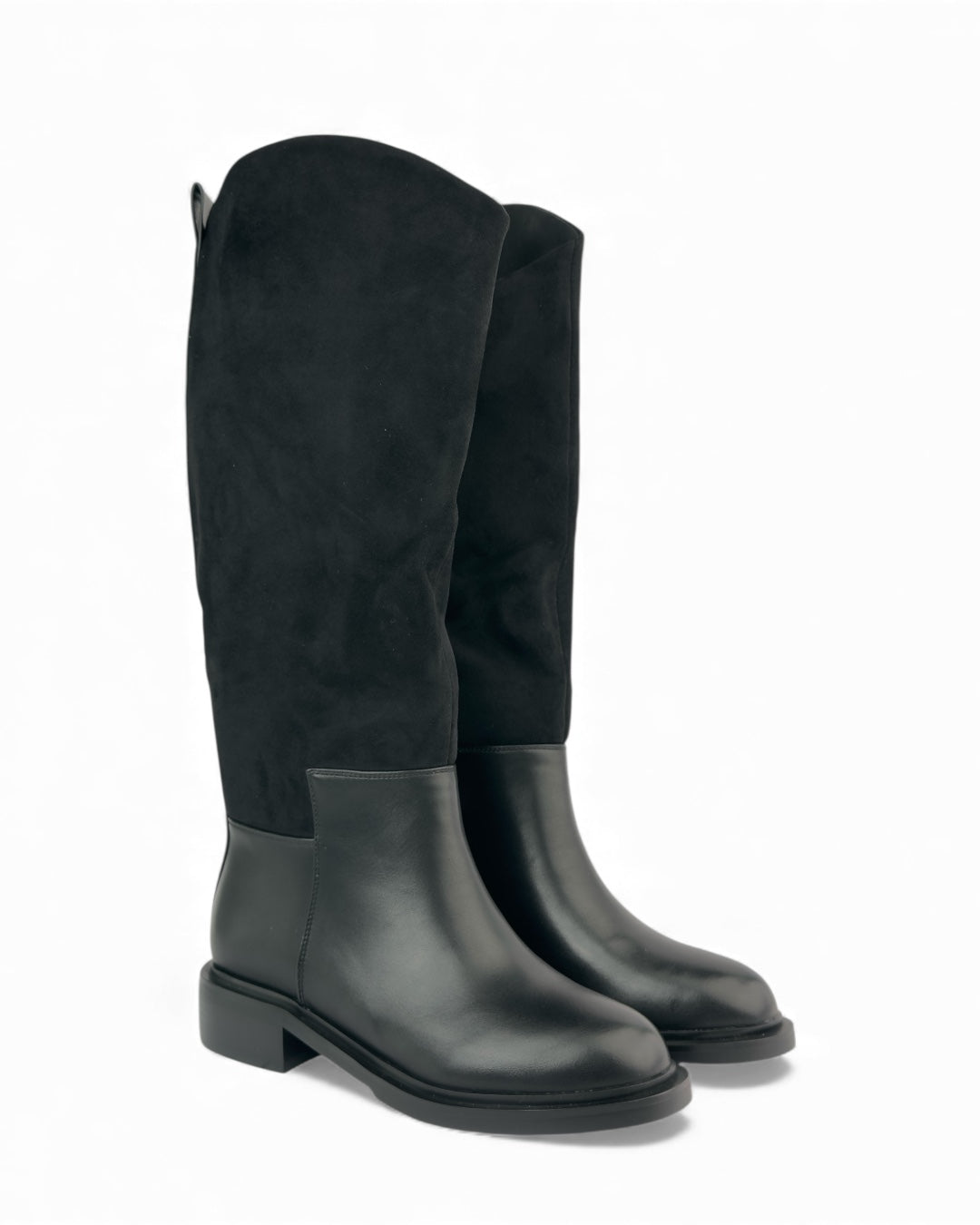 حذاء برقبة عالية - مزيج من الجلد والجلد المدبوغ