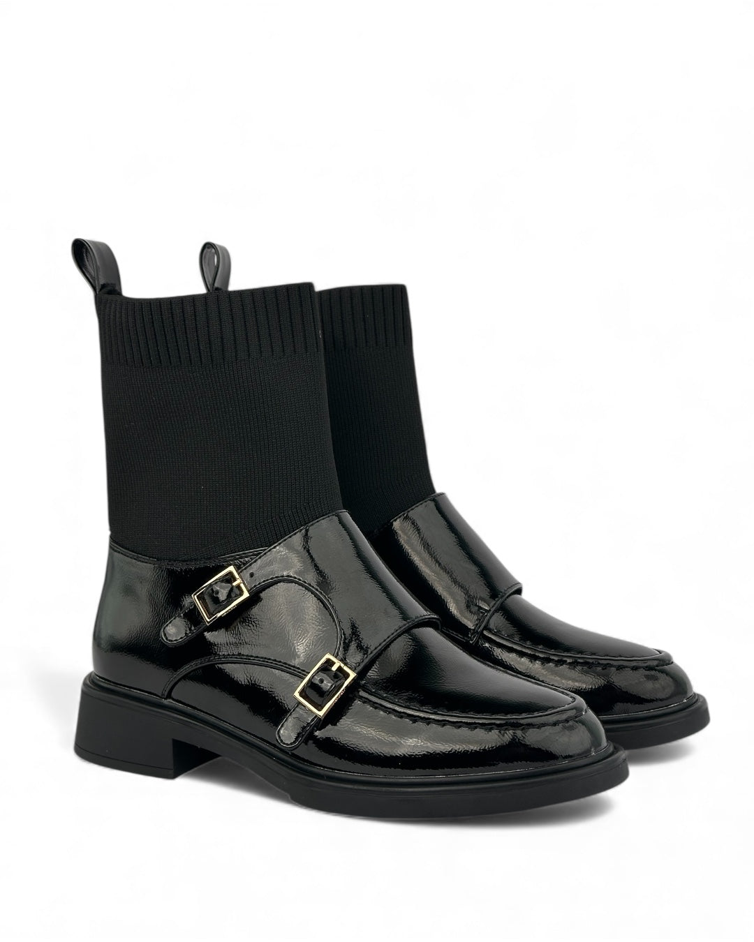 حذاء جورب من الجلد اللامع