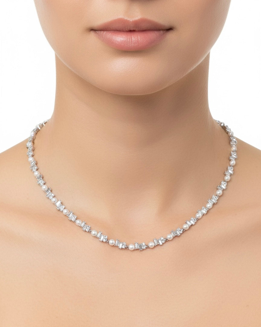 سوار تنس مرصع بأحجار الزركون واللؤلؤ