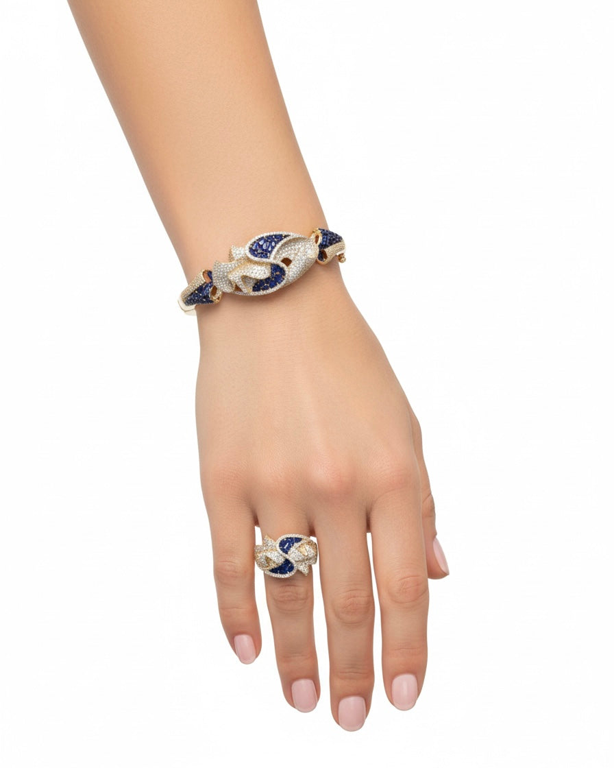 طقم سوار وخاتم من الزركون المختلط