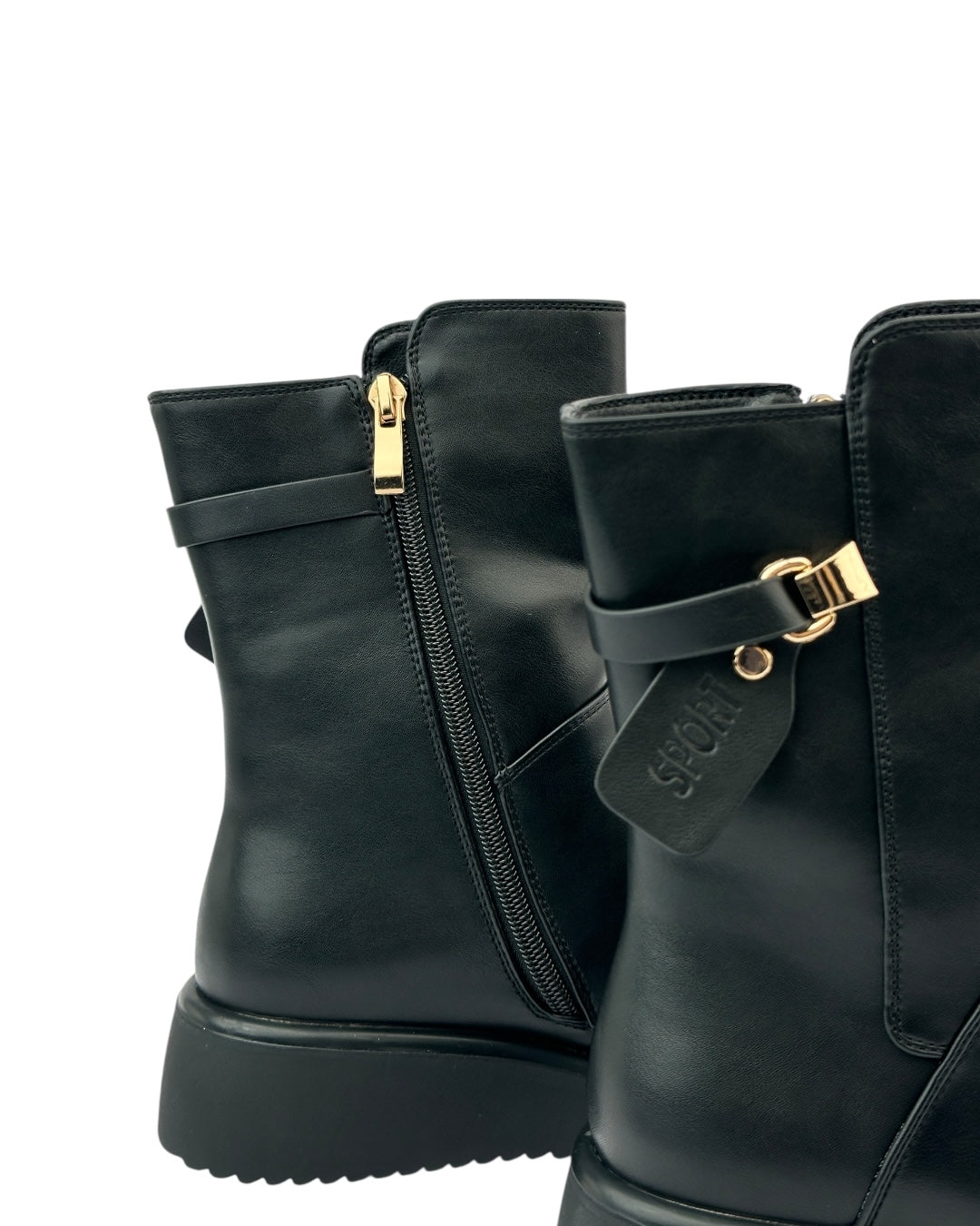 حذاء من الجلد الأملس بنعل سميك