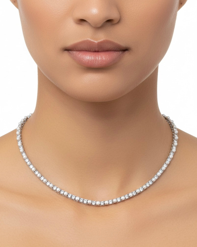 سوار تنس مرصع بأحجار الزركون واللؤلؤ