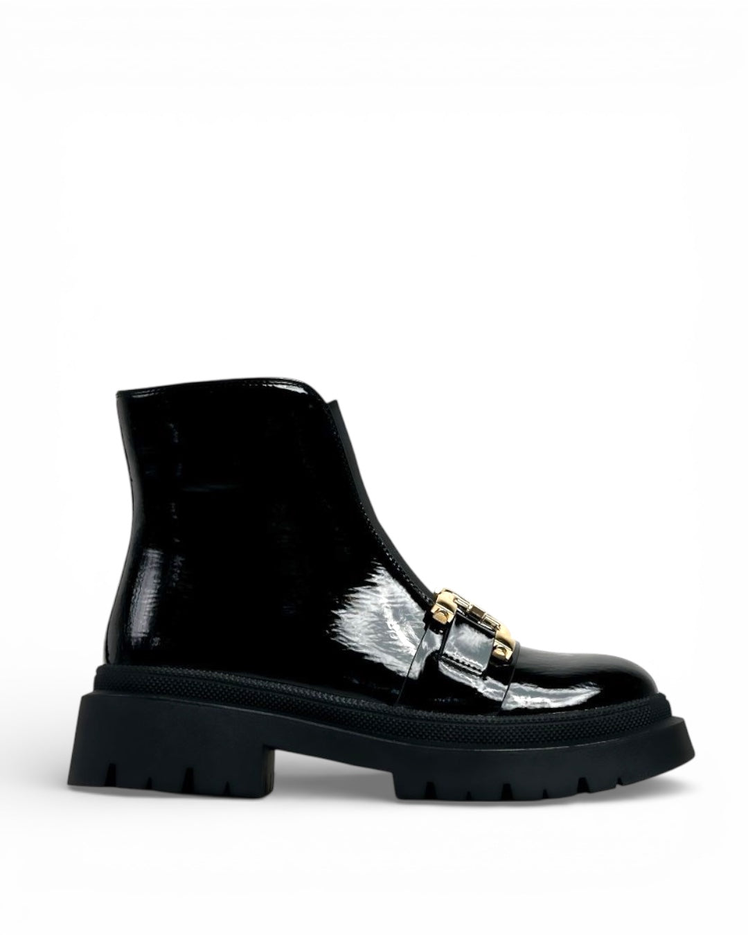 Short Shaft Glossy Black Leather Boots