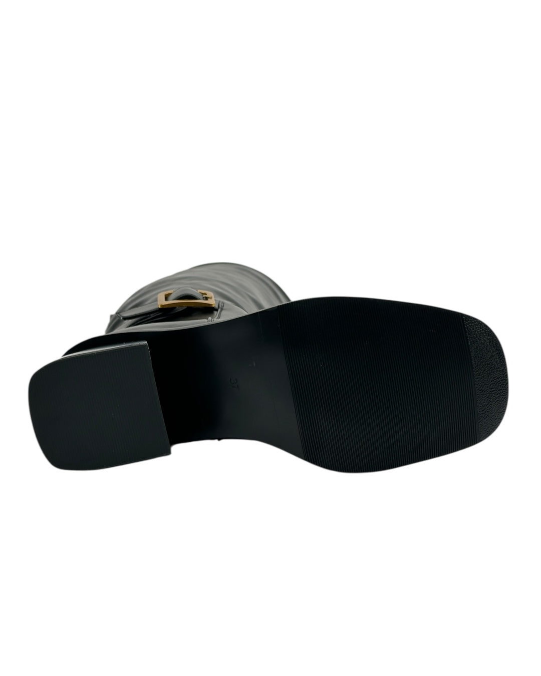 حذاء طويل من الجلد ذو مقدمة مربعة وكعب عريض