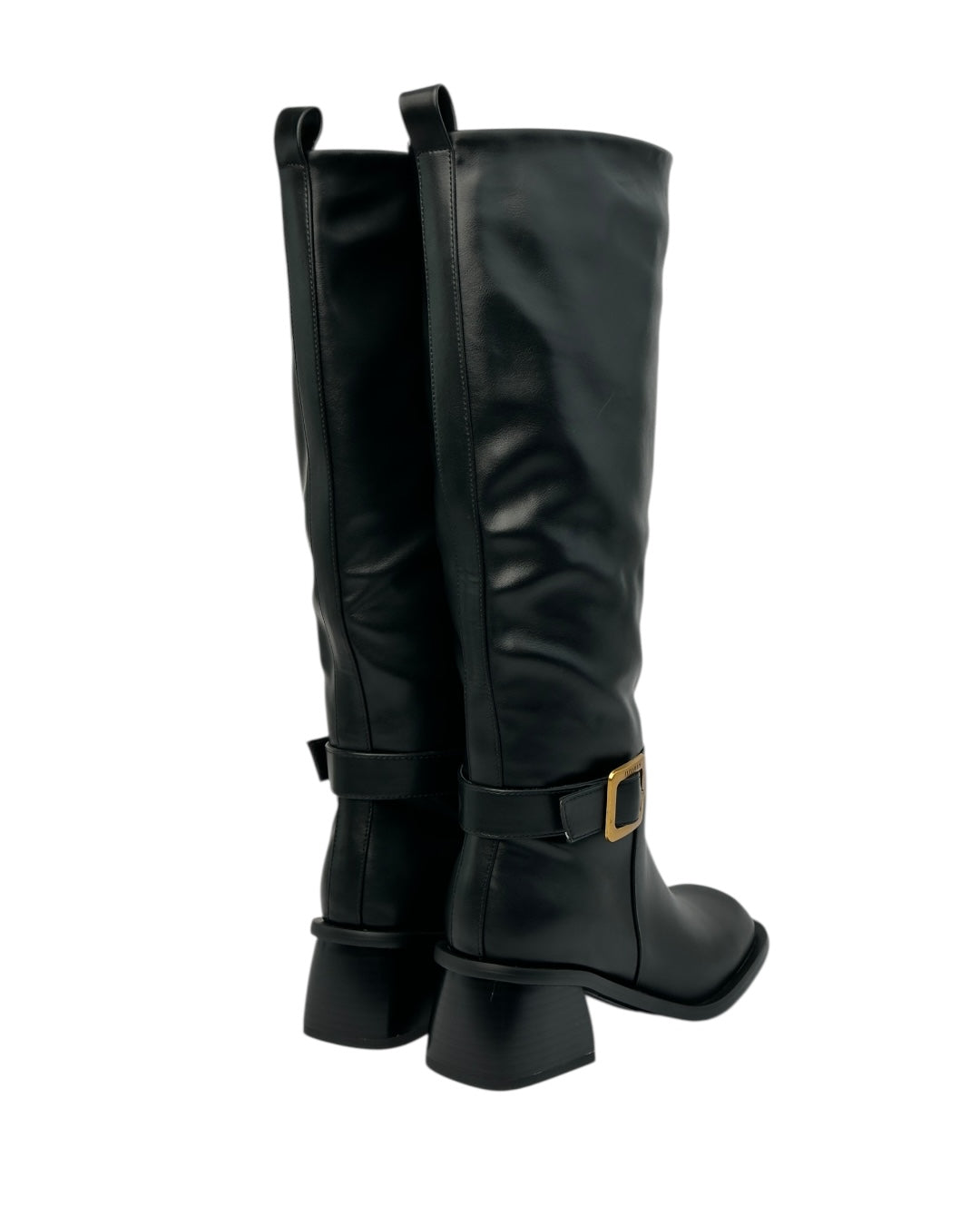 حذاء طويل من الجلد ذو مقدمة مربعة وكعب عريض