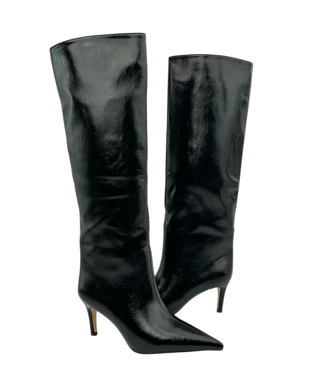 حذاء جلدي طويل ذو مقدمة مدببة وكعب رفيع