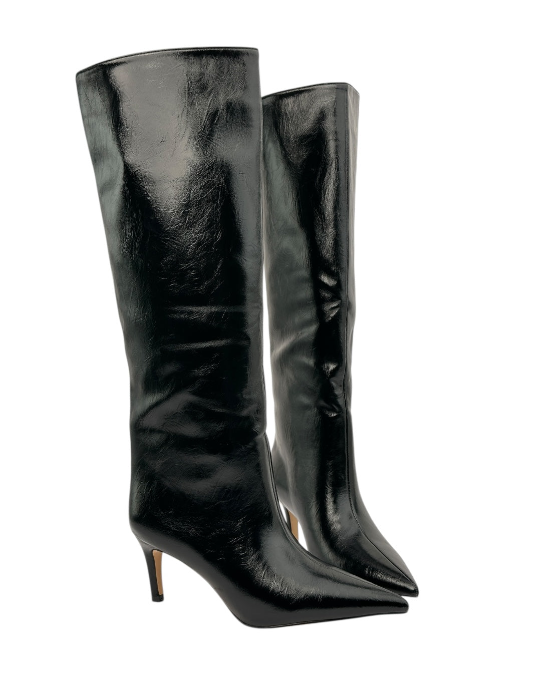 حذاء جلدي طويل ذو مقدمة مدببة وكعب رفيع