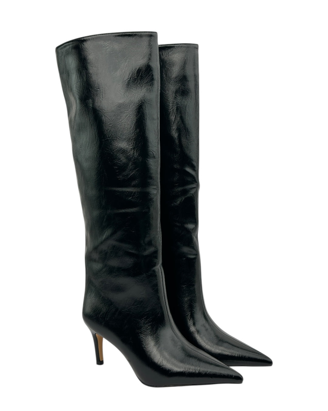 حذاء جلدي طويل ذو مقدمة مدببة وكعب رفيع