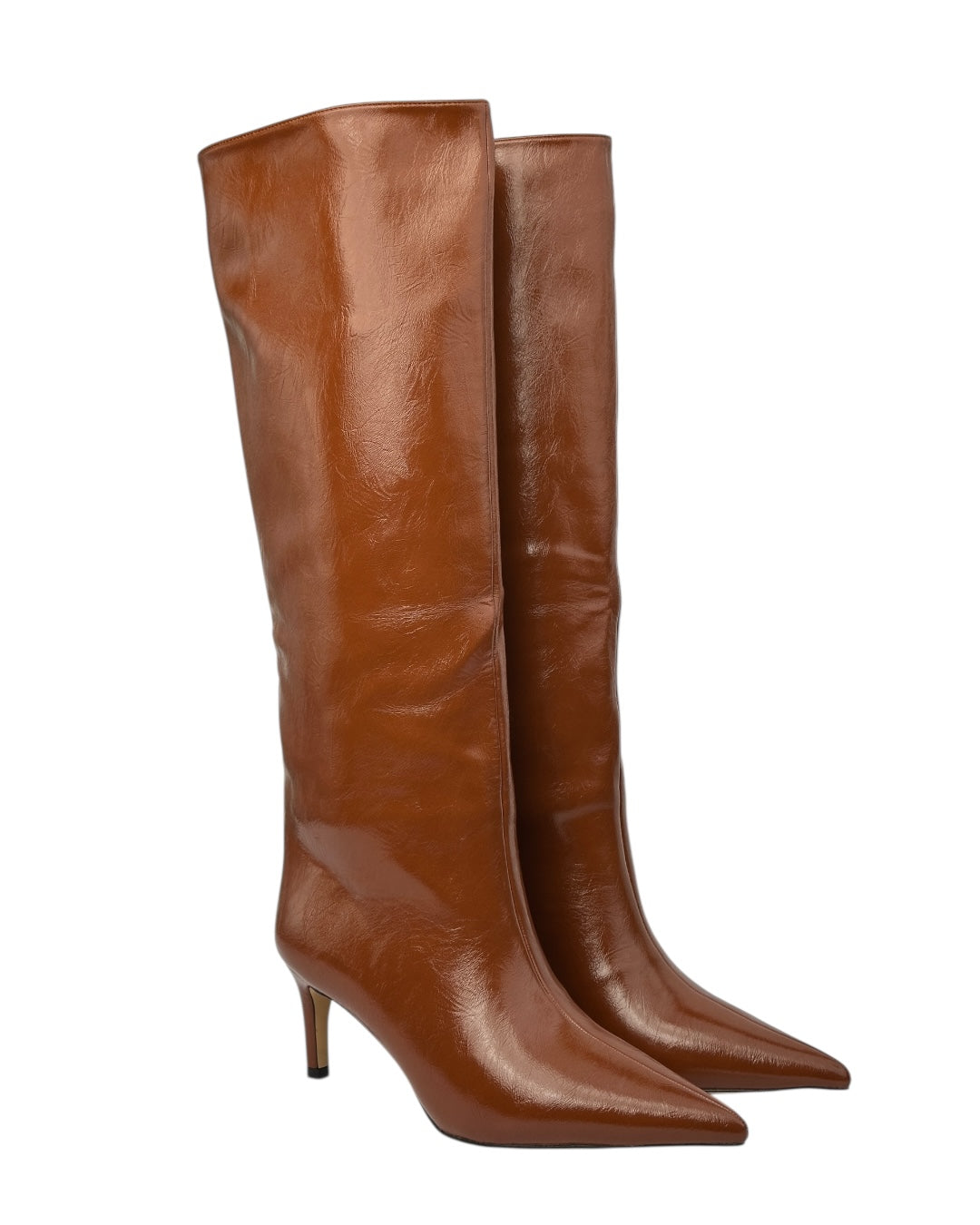 حذاء جلدي طويل ذو مقدمة مدببة وكعب رفيع