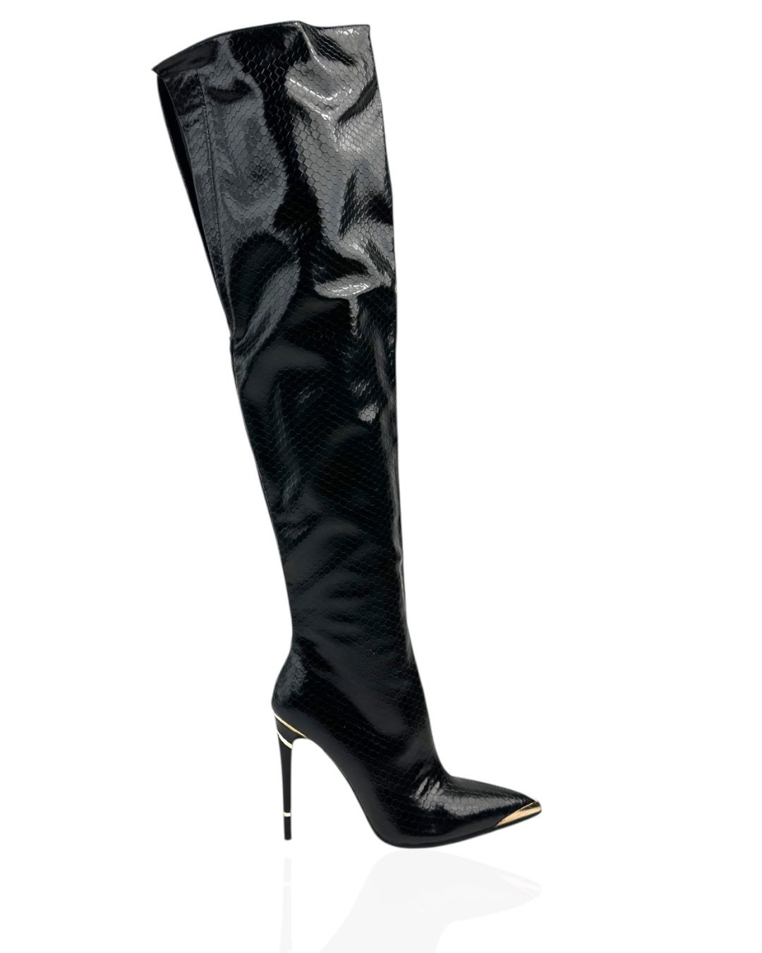 جزمة فوق الركبة بنقشة جلد الثعبان