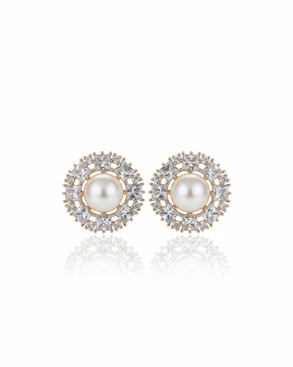 أقراط مرصعة بالزركون واللؤلؤ