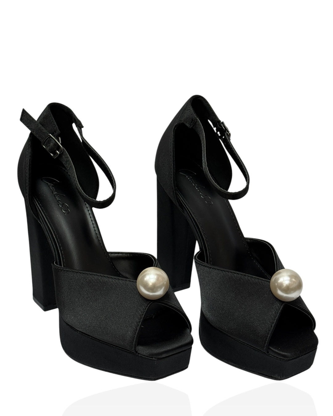 Pearl-embellished satin wedding sandals