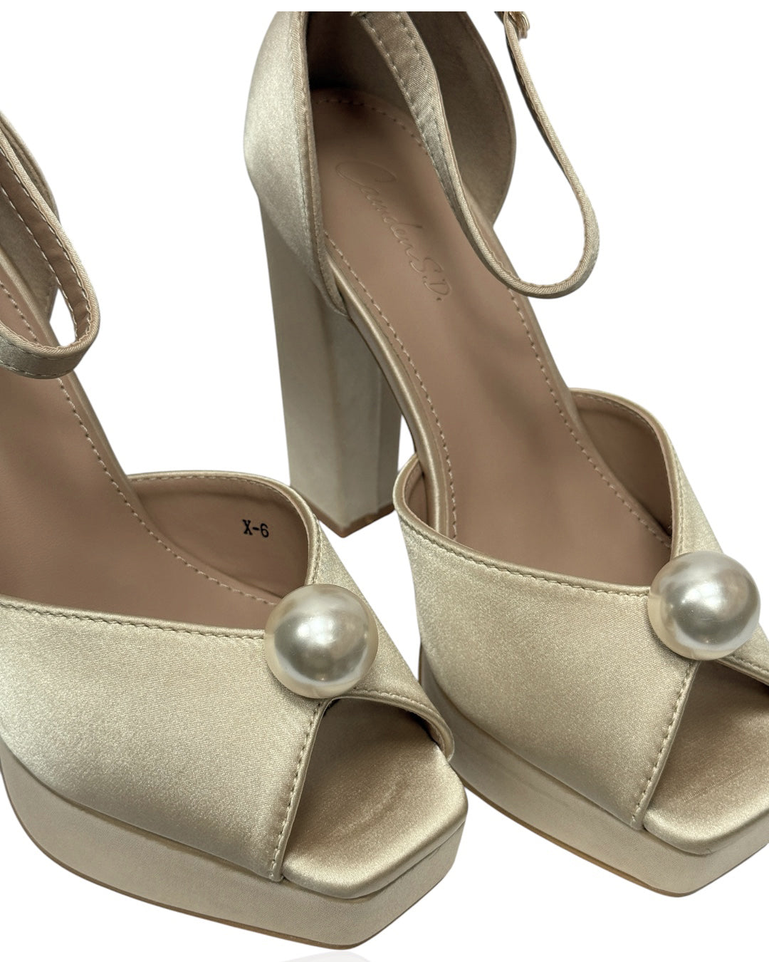 Pearl-embellished satin wedding sandals