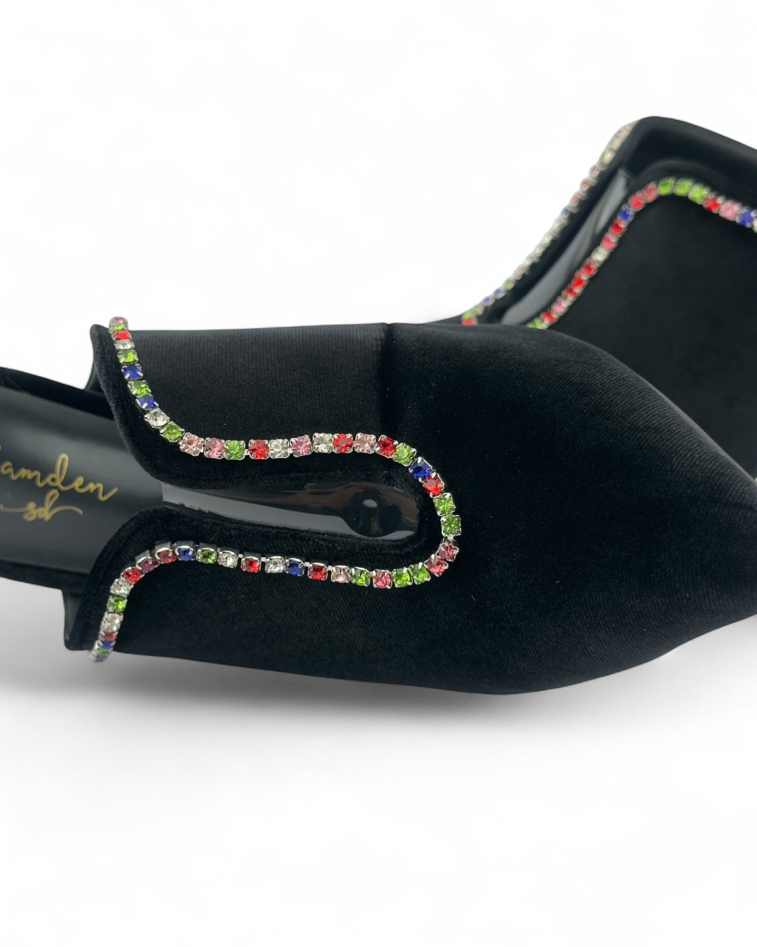 High-heeled shoe with a crystal strap