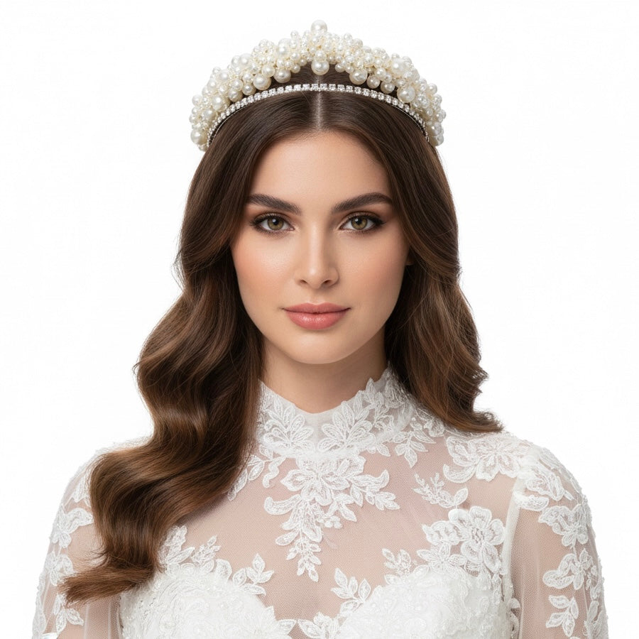 غطاء رأس مرصع بأحجار الزركون واللؤلؤ